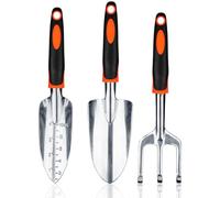 Bamworld Set de 3 Outils de Jardinage Solide, Kit Jardin en Alliage d'Aluminium avec Poignée Ergonomique, Comprend Pelle, Transplantoir et Griffe à Main pour Plantation et Pelouse, Orange