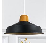 bamyum Asletl Plafonnier Industriel en Bois, Abat-Jour 41cm, Plafonnier et Îlot de Cuisine en Métal, Lampe Suspendue Table à Manger, E27 Salon Salle à Manger, Noir Suspension