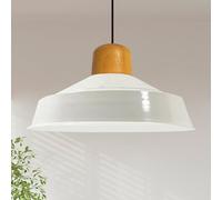 bamyum Asletl Plafonnier Industriel en Bois, Abat-Jour 41cm, Plafonnier et Îlot de Cuisine en Métal, Lampe Suspendue Table à Manger, E27 Salon Salle à Manger, Blanc Suspension