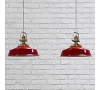 bamyum Asletl Suspension Luminaire Industrielle Rétro en Metal Lot de 2, Lustre de Salon Vintage, Éclairage de Plafond pour Chambre, Cuisine, Lampe Suspendue, Rouge