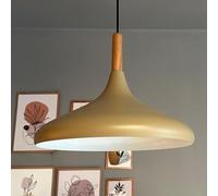 bamyum Champion Bois Lampe Suspension Moderne en Metal de 35 cm, Lustre de Salon, Chambre, Cuisine, Luminaire Plafonnier, Éclairage de Plafond, Lampe Suspendue, Beige