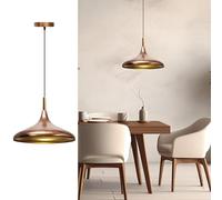 bamyum Champion Lampe à Bois Suspension Moderne en Metal de 35 cm, Lustre de Salon, Chambre, Cuisine, Suspension Luminaire Plafonnier, Éclairage de Plafond, Lampe Suspendue Tono Cuivre