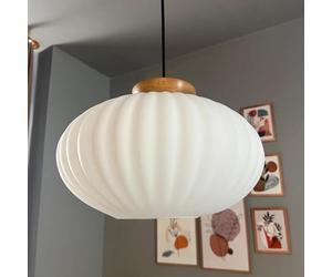 bamyum Élégante suspension vintage en verre blanc 30 cm Lampe suspendue rétro Esstich Lampe à suspension sphérique Lampe de cuisine Salon E27 Lampe en verre à suspendre Abat-jour