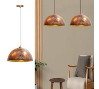 bamyum Lot de 2 Suspension Luminaire en Metal de 30 cm, Plafonnier Vintage Peinte à la Main, Lustre Salon, Cuisine, Chambre, Salle à Manger, Couloir, Lampe Ronde E27, Suspension Luminaire Ton Cuivré
