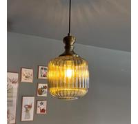 bamyum Mopa Suspension Luminaire Verre Rétro en Metal de 20 cm, Lustre de Salon Vintage, Éclairage de Plafond pour Chambre, Cuisine, Suspension Luminaire Verre, Lampe Suspendue Verre