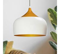 bamyum Suspension Luminaire Moderne en Bois et Metal, Lustre Salon Ronde de 30 cm, Lustre Cuisine E27 en Métal, Plafonnier, Lampe pour Chambre, Salle à Manger, Couloir, Blanc