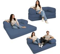 bananair - Canapé Convertible 2 Places Fabriqué en France - Canapé Lit Modulable en Mousse Haute Densité et Tissu Velours Côtelé - Design Innovant Boneless Couch, Expédié Compressé (Bleu Foncé)