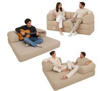 bananair - Canapé Convertible 2 Places Fabriqué en France - Canapé Lit Modulable en Mousse Haute Densité et Tissu Velours Côtelé - Design Innovant Boneless Couch, Expédié Compressé (Beige)