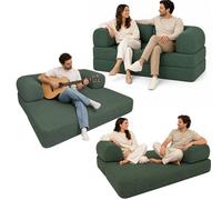 bananair - Canapé Convertible 2 Places Fabriqué en France - Canapé Lit Modulable en Mousse Haute Densité et Tissu Velours Côtelé - Design Innovant Boneless Couch, Expédié Compressé (Vert Fôret)