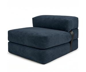 bananair - Chauffeuse 1 Place Adulte Convertible - Matelas d'Appoint Déhoussable en Velours Côtelé - Canapé Lit, Futon Pliable Pratique & Confortable, Rembourré en Mousse (70 x 190 cm, Bleu)