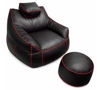 bananair - Ensemble Pouf Gaming XXL et Repose-Pieds en Mousse - Confort Détente et Gaming - Appui-Tête Réglable, 2 Poches - pour Canapé, Salon & Setup Gaming (110×100×90 cm, Rouge)