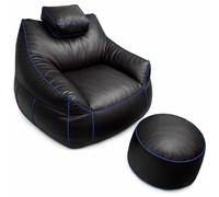bananair - Ensemble Pouf Gaming XXL et Repose-Pieds en Mousse - Confort Détente et Gaming - Appui-Tête Réglable, 2 Poches - pour Canapé, Salon & Setup Gaming (110×100×90 cm, Bleu)