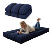 bananair - Futon 1 Place Épais & Confortable Fabriqué en France, Housse Lavable, Idéal comme Matelas de Sol, d'Appoint, Chauffeuse - Futon Pliable, Sangle de Rangement Incluse (90x190 cm, Bleu Nuit)