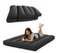 bananair - Futon 2 Places Épais & Confortable Fabriqué en France, Housse Lavable, Idéal comme Matelas de Sol ou d'Appoint - Futon Pliable, 2 Sangles de Rangement Incluses (140x190 cm, Gris Foncé)