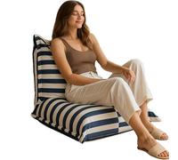 bananair - Pouf Extérieur Imperméable à Rayures - Confortable, Polyvalent, Anti-UV, Déhoussable - Pouf Géant XXL Design pour Salon de Jardin Extérieur (85 x 85 x 75 cm, Bleu)