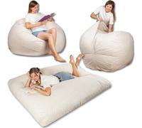 bananair - Pouf Lit Convertible en Velours Côtelé - Transformable en Matelas d’Appoint Ultra Confortable, Rembourrage en Mousse - Pouf Salon/Chambre Utilisable en Futon/Matelas de Sol (Blanc Cassé)