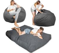 bananair - Pouf Lit Convertible en Velours Côtelé - Transformable en Matelas d’Appoint Ultra Confortable, Rembourrage en Mousse - Pouf Salon/Chambre Utilisable en Futon/Matelas de Sol (Gris Foncé)