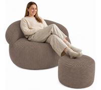 bananair - Pouf Salon & Chambre en Velours Côtelé avec Repose Pieds - Pouf Fauteuil XXL Doux & Élégant - Housse Lavable en Machine - Idéal Salon, Chambre Adulte, Ado (110x100cm, Marron)
