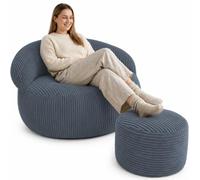 Bananair - Pouf Salon & Chambre en Velours Côtelé avec Repose Pieds - Pouf Fauteuil XXL Doux & Élégant - Housse Lavable en Machine - Idéal Salon, Chambre Adulte, Ado (110x100cm, Gris Foncé)