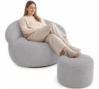 bananair - Pouf Salon & Chambre en Velours Côtelé - Pouf Fauteuil XXL Doux & Élégant - Housse Lavable en Machine - Idéal Salon, Chambre Adulte, Ado (110x100cm, Gris Clair)