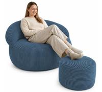 bananair - Pouf Salon & Chambre en Velours Côtelé - Pouf Fauteuil XXL Doux & Élégant - Housse Lavable en Machine - Idéal Salon, Chambre Adulte, Ado (110x100cm, Bleu Foncé)