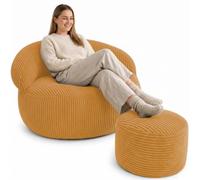 bananair - Pouf Salon & Chambre en Velours Côtelé - Pouf Fauteuil XXL Doux & Élégant - Housse Lavable en Machine - Idéal Salon, Chambre Adulte, Ado (110x100cm, Jaune Moutarde)