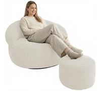bananair - Repose Pieds Salon - Housse Lavable, Remplissage Mousse - Tabouret Pouf Élégant, Ottoman Pouf Rond Doux & Confortable (50x30 cm, Beige)