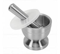 banapoy Ensemble Mortier et Pilon, Bol de Broyage Robuste en Acier Inoxydable 304, Bol de Broyage avec Base Antidérapante et Couvercle pour épices de Cuisine, Herbes, Pesto, Grains de café et Noix (S)