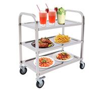 banborba Chariot de service à 3 étages avec roulettes - En acier inoxydable - Peu encombrant - Haute capacité de charge - Chariot de transport stable - Pour restaurant, cuisine ou hôtel, 85 x 45 x 90