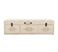 Banc 110 cm crème en bois massif de sapin avec rembourrage | Boîte de rangement avec couvercle, poignées latérales, tissu polyester, métal, utilisation en intérieur