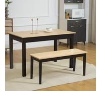 HOMCOM Banc 2 places en pin bicolore (assise naturelle, pieds noirs) capacité 220 kg – 102x36x45 cm