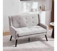 Banc 2 Places en Lin avec Pieds en Bois Massif, Gris Clair, 120x75x88 cm