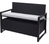 Banc 2 places en résine tressée, modèle HWC-F39, banc de jardin avec coffre de rangement, dimensions 117 cm, couleur anthracite, coussin gris