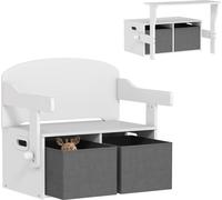 Banc 3-en-1 pour enfants - Ensemble table et chaise - Coffre à jouets - Boîtes en tissu amovibles - Bois - Blanc