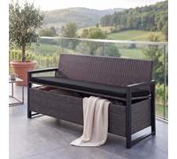 Banc 3 Places En Polyrotin Hwc-F39, Banc De Jardin Avec Coffre De Rangement, Coussins D'assise Gris, Coussins Noirs