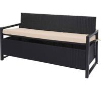 Banc 3 places en résine tressée, modèle HWC-F39, banc de jardin avec coffre de rangement, dimensions 164 cm, couleur anthracite, coussin beige