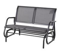 Banc à bascule de jardin 2 places design contemporain grand confort accoudoirs assise, dossier ergonomique acier textilène gris Gris G