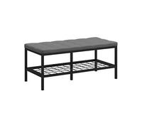 Banc à chaussures avec coussin effet capitonné - étagère - dim. 90 x 41 x 40 cm - métal noir tissu gris