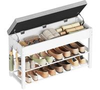 Banc à chaussures avec rangement - WOLTU - 80x30x50 cm - siège rembourré - 1 compartiment dissimulé - 2 étagères - Blanc