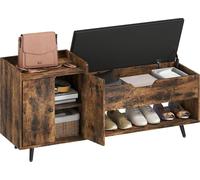 Banc à chaussures - Banc d'entrée avec assise rembourrée - Compartiment caché - Étagères et portes - Compartiment ouvert pour 3 paires - 127 × 35 × 59 cm - Bois mélaminé et cuir synthétique - Marron r