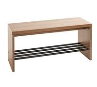 Banc à chaussures coloris chêne et métal noir - Longueur 80 x Profondeur 30 x Hauteur 40 cm - -