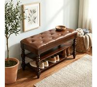 Banc à chaussures d'entrée avec siège rembourré et espace de rangement caché, design rétro avec pieds en bois massif, facile à assembler pour les entrées, couloirs, placards