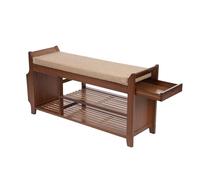 Banc à chaussures en bambou avec tiroir - Charge d'assise : 150 kg - 2 | Banc à chaussures avec panier latéral, assise rembourrée 98,5 x 29,5 x 49,5 cm, pour entrée, couloir, chambre à coucher