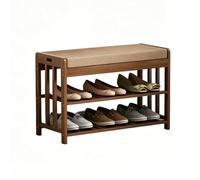 Banc à chaussures en bambou, étagère à chaussures rembourrée à double couche, étagère de rangement pour chaussures de style rustique, adaptée aux entrées, porches et chambres à coucher 90cm/35.4in