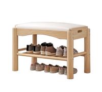 Banc à chaussures en bois à 2 étages, robuste, organisateur de rangement avec coussin d'assise, petit organisateur de chaussures (bois d'origine)