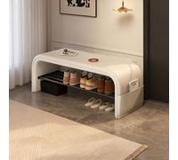 Banc à chaussures en bois blanc avec rangement style campagnard avec coussin Meuble d'entrée pour Halay 100 × 35 × 42 cm