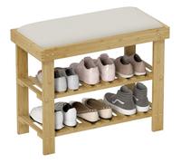 Banc à chaussures - HOMCOM - 3 niveaux - style scandinave - cadre en bambou - 60 x 29 x 49 cm - crème et bois naturel