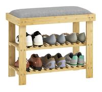 Banc à chaussures - HOMCOM - 3 niveaux - style scandinave - cadre en bambou - 60 x 29 x 49 cm - gris et bois naturel