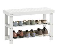 HOMCOM Banc à Chaussures en Bambou, étagère à Chaussures à 3 Niveaux, Style scandinave, Banc de Rangement pour entrée, Salon, Chambre, Charge 136 Kg, 70 x 28 x 45 cm, Blanc
