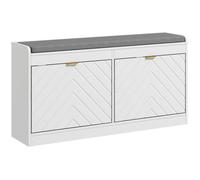 HOMCOM Banc à Chaussures, Banc de Rangement étroit, Assise rembourrée, Porte Motifs de Lignes en Relief, tiroir Rabattable et étagère réglable, pour entrée, Couloir, 106 x 24 x 52,5 cm, Blanc